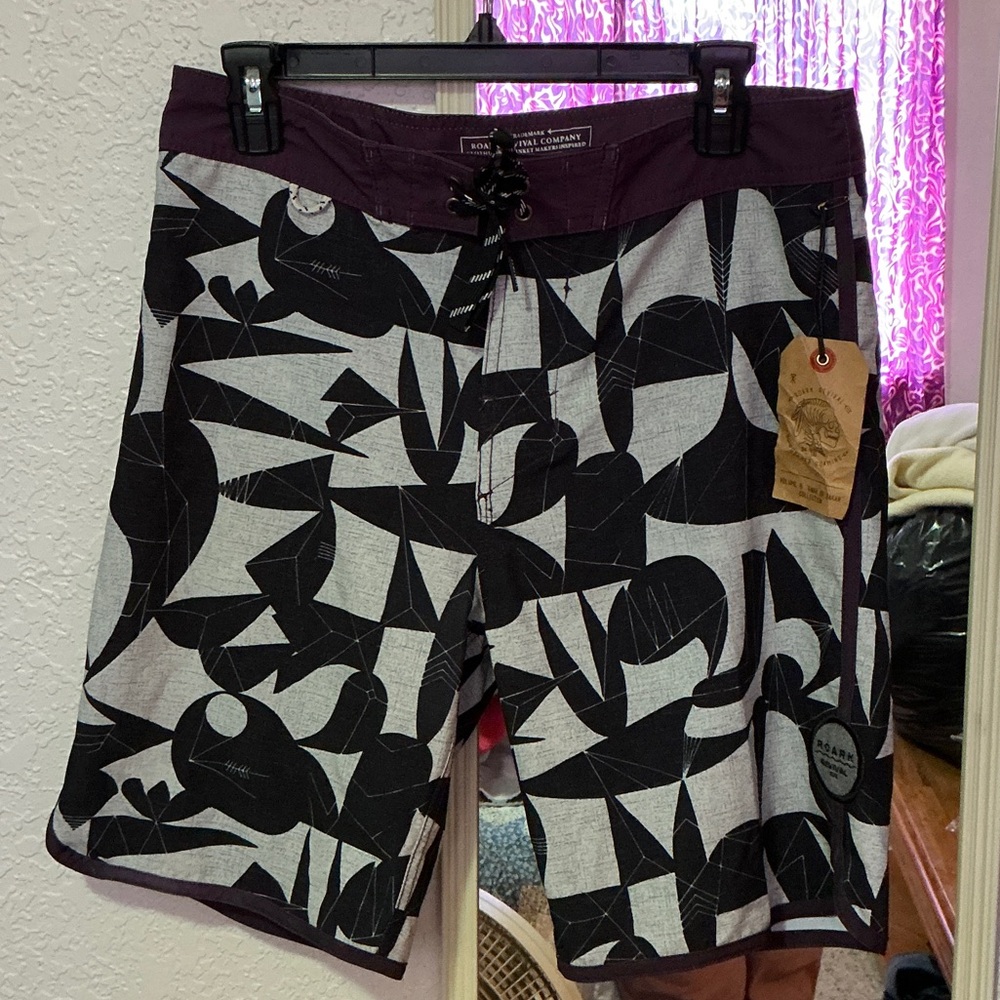 Stylish Black and Gray Geometric Swim Shorts